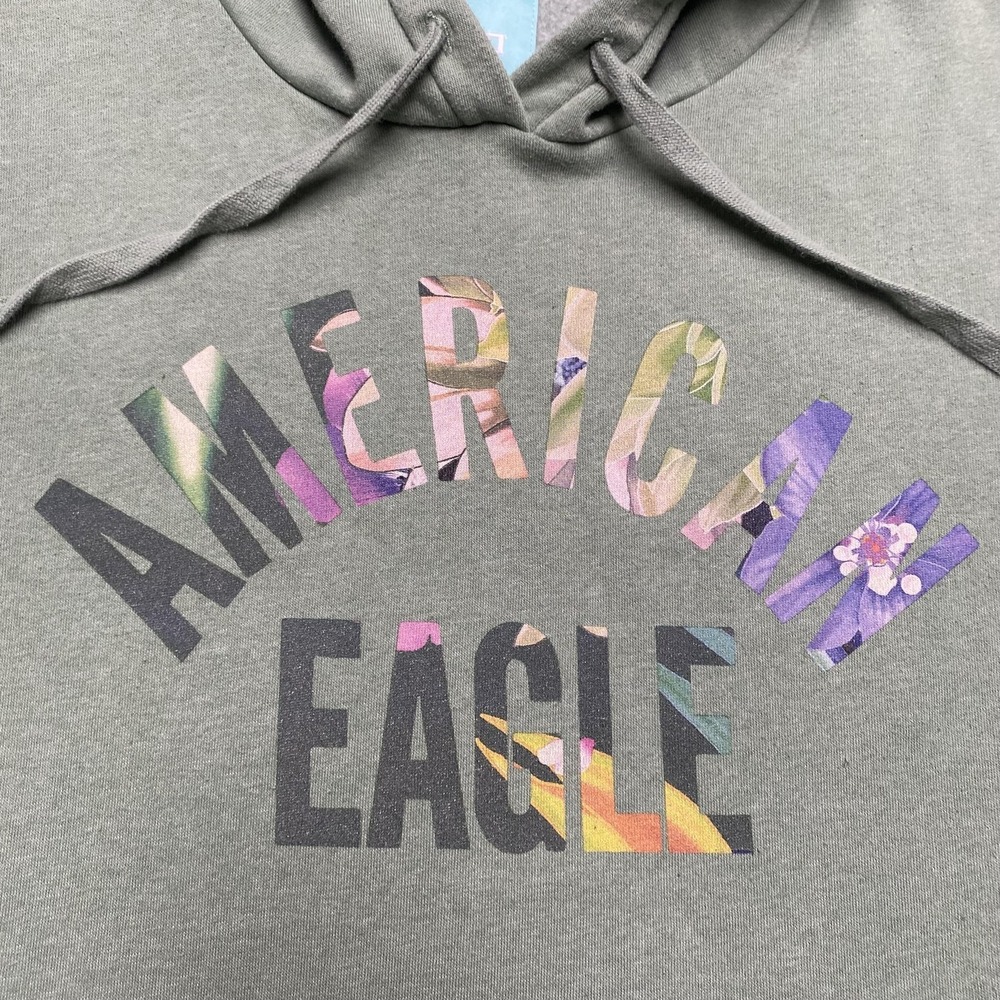 American Eagle Outfitters Hoodie Sweatshirt Womens XL Green AE X Naito Floral - Picture 2 of 9